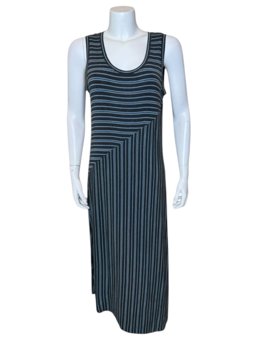 Cabi Dia Striped Tank Midi Dress M Sleeveless Gray Blue #5796